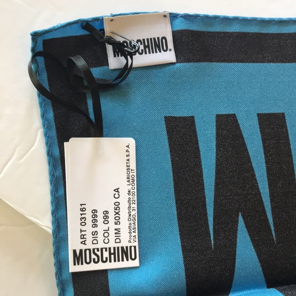 Moschino Silk Scarf Pumpkin Face Italy Blue 20x20 - Picture 9 of 10
